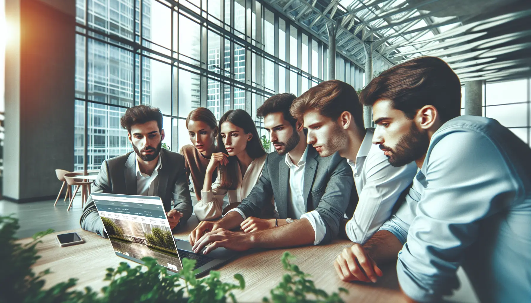 Real estate professionals discussing AI-driven strategies in a modern office